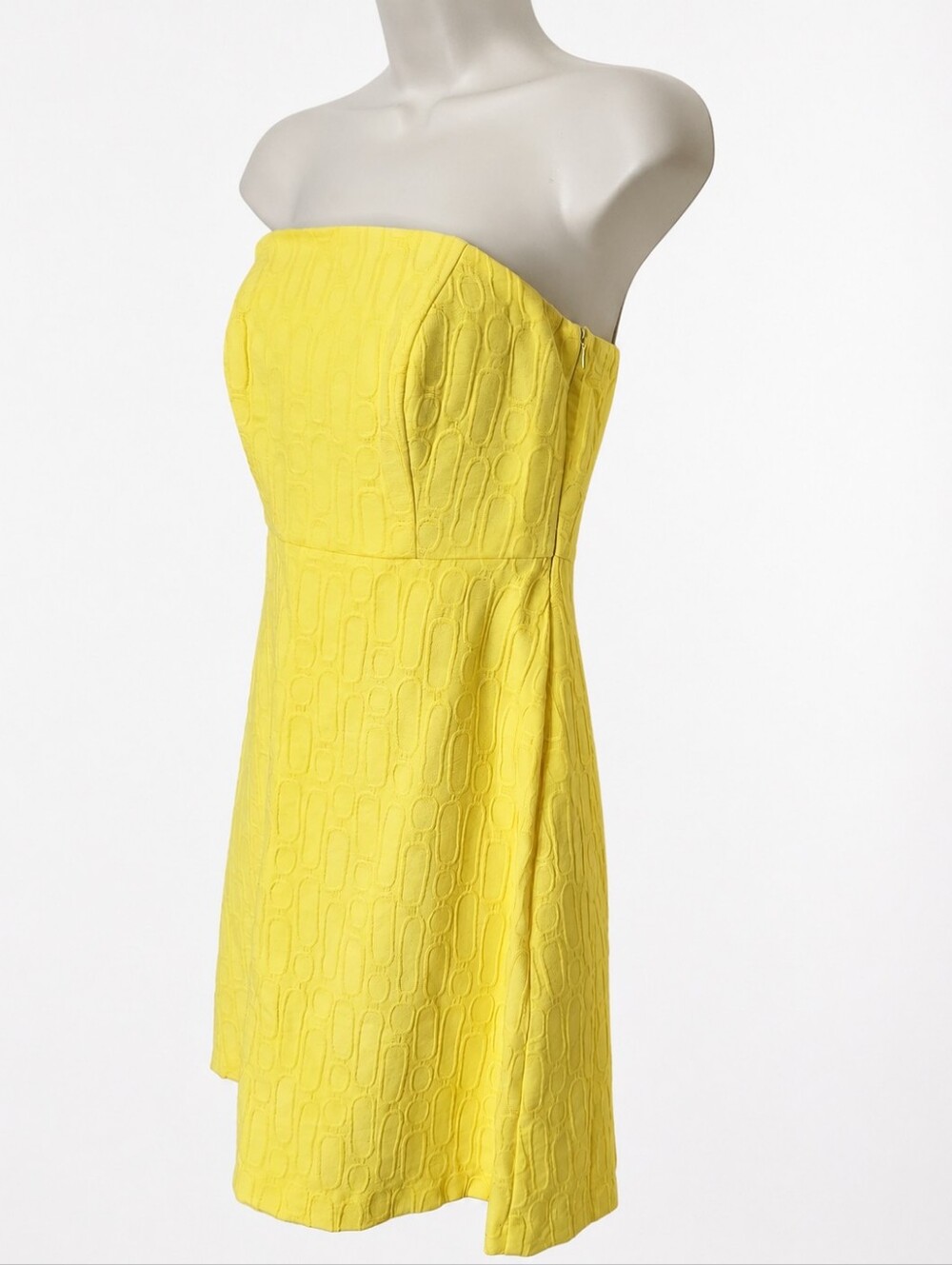 Womens Yellow Strapless Textured A-Line Summer Cockatil Mini Dress Size 4 - Picture 5 of 8